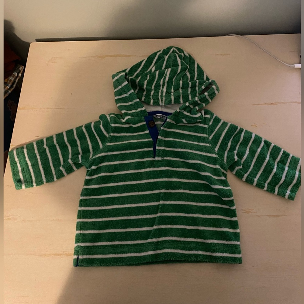 Baby Boden Green and White Striped Terry Hoodie